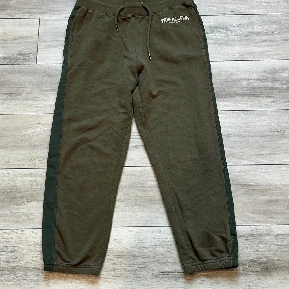 True Religion Panel drop crotch jogger sweats in green size small petite